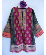 Khaadi Embroidered Pakistani Kurta 12 M Purple Gold Orange Exotic Paisle... - $29.82 CAD