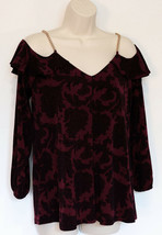 Michael Kors Womens Damask Cold Shoulder Shirt S Small Gold Chain Dark Red Top - £33.61 GBP