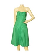Zac Posen Grass Green Strapless Silk bustier Pleated Skirt midi dress size 8 - $5,456.06 MXN
