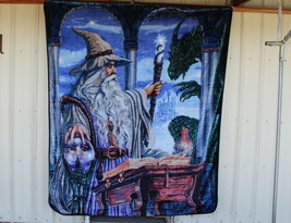 Wizard Dragon Castle Crystal Ball Spell Book Magic Queen Size Blanket - £50.09 GBP