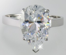 4.00CT Pear Shape Simulated VVS1 Solitaire Engagement Ring 14k White Gold Plated - £57.95 GBP