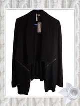 NEW&quot; BY DESIGN OPEN CARDIGAN SWEATER XL BLACK SIDE ZIPPERS  - £20.24 GBP