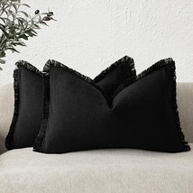 Set of 2 Decorative Linen Fringe Throw Pillow Covers Farmhouse Cushion B... - $9.25