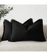 Set of 2 Decorative Linen Fringe Throw Pillow Covers Farmhouse Cushion B... - $172.05 MXN