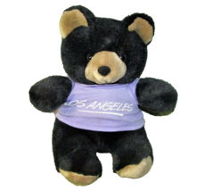 VINTAGE LOS ANGELES TEDDY BEAR PLUSH 9&quot; STUFFED ANIMAL BLACK BEAR with S... - £6.53 GBP