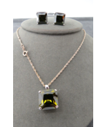 Sterling Silver Set Pendant Necklace Earrings Green Prince Cut Glass 17&quot;... - $42.99