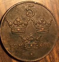 1921 Sweden 5 Ore Coin - £1.99 GBP