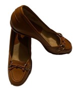 Michael Kors brown leather penny loafer lace boat style Stiletto heels 9.5 - £16.97 GBP