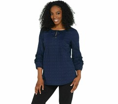 Isaac Mizrahi Live! Swiss Dot Blouse with Ruffle Sleeves Dark Navy Reg 8 A308010 - £12.65 GBP