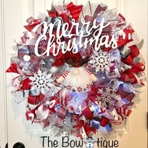 Handmade Christmas Reindeer Gnome Holiday Ribbon Door Wreath 26 ins LED ... - £82.13 GBP