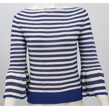 Boston Proper Womens Small Sweater Blue White Stripe Boatneck Bell Sleeve, Small - £15.09 GBP