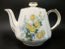 James Sadler English Tea Pot Porcelain Yellow Roses Teapot Blue - £25.32 GBP