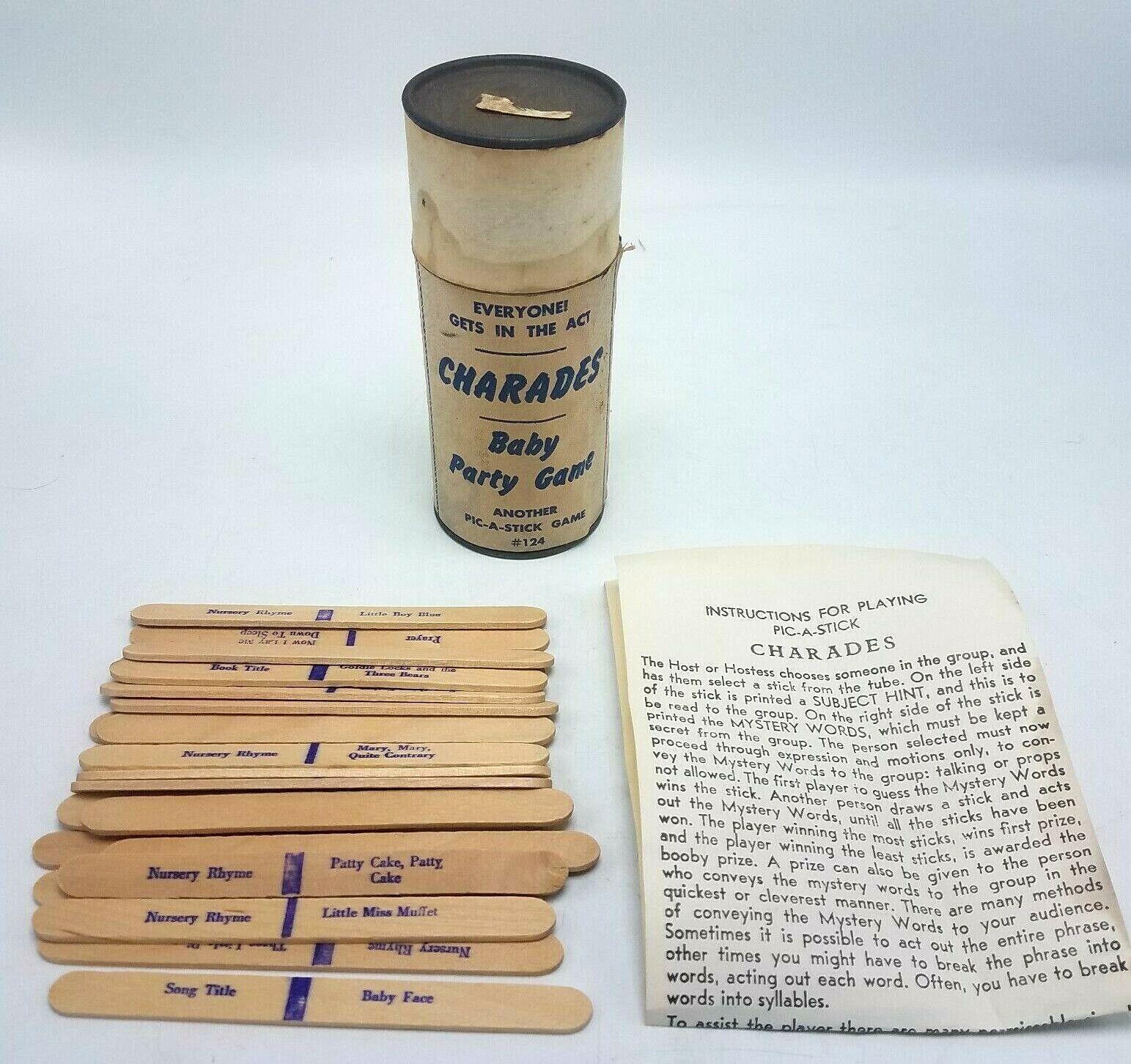 Vintage Baby Shower 1950&#39;s Series Pic A Stick Charades Game - $14.80