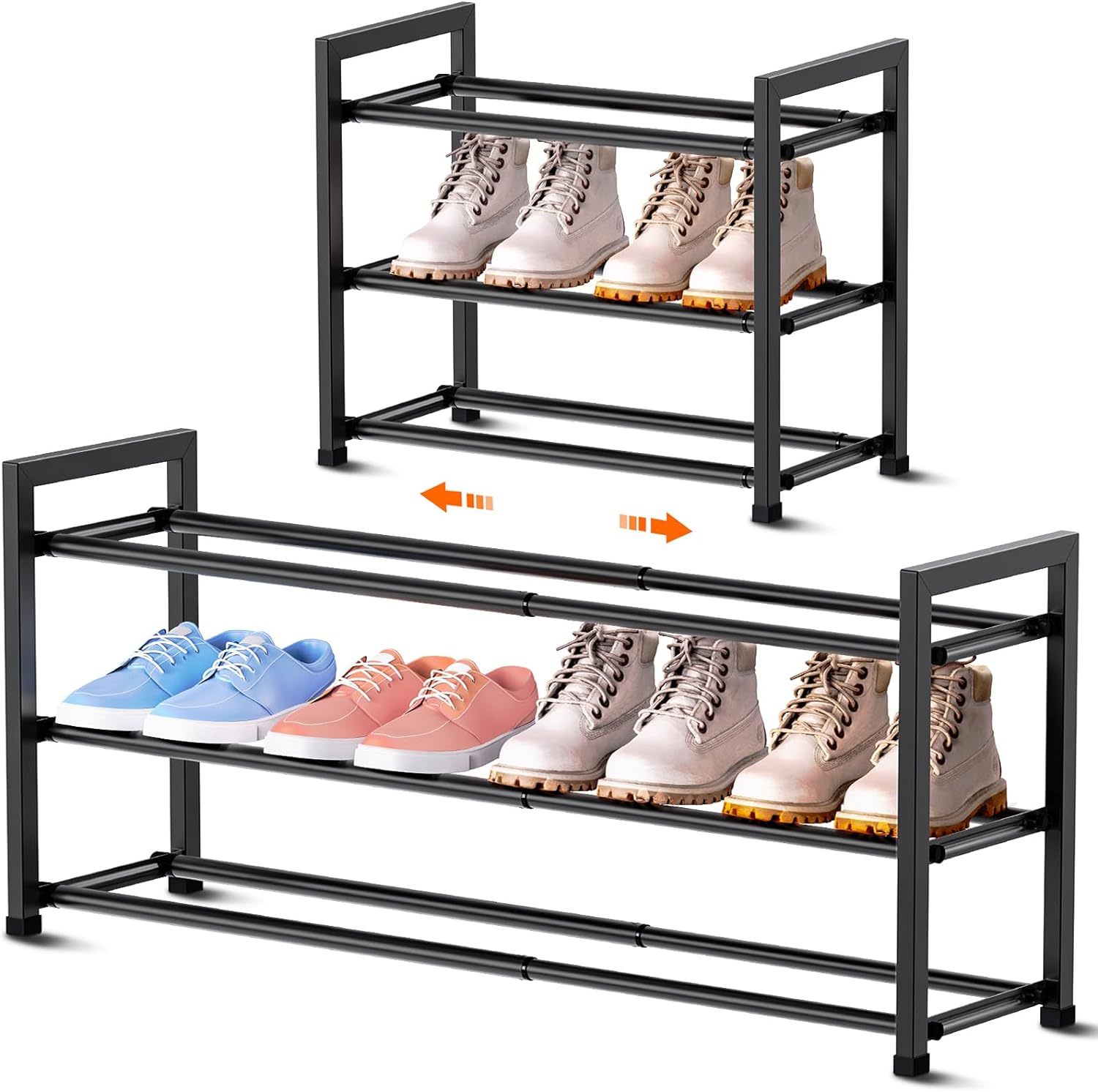 Bumusty 3-Tier Expandable Shoe Rack For Closet, 18“-33” Adjustable Shoe,... - $36.99