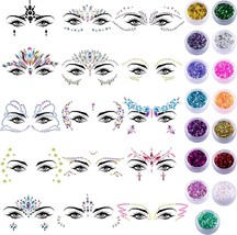 15 Sheets Face Jewels Crystal Stickers Mermaid Face Gems Jewel Sticker with 15 J - £24.88 GBP