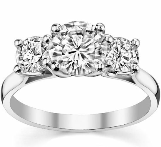 Primary image for 1.9ct Petite Trellis 3 Stone Round Forever One DEF Moissanite Ring 14k W Y Gold
