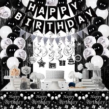 Birthday Decorations Black and White for Men Women 74Pcs Happy Birthday Balloons - £29.84 GBP