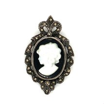 Vintage Sterling Signed 925 Victorian Art Deco Lady Cameo MOP Brooch Pendant - £37.98 GBP