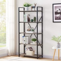 Industrial Bookshelf, Etagere Bookcases And Book Shelves 5 Tier, Rustic Wood And - £179.91 GBP