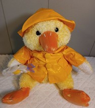 Yellow Duck Plush in Raincoat Hat 12&quot; Flower Butterfly Easter Gift Commo... - $23.33