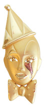 Jester Clown Brooch Pin Pink Enamel Teardrop On Sad Face Matte High Polish Gold - £9.55 GBP