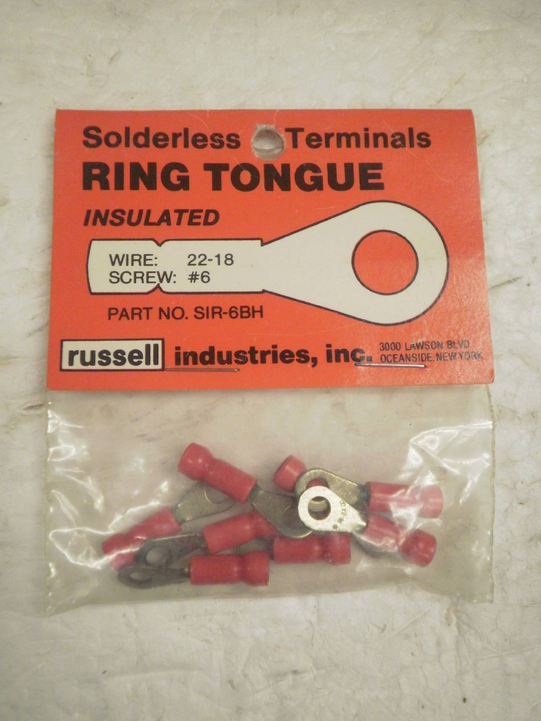 SOLDERLESS TERMINALS- RING TONGUE INSULATED- WIRE: 22-18- SCREW:#6- NEW-... - $3.70