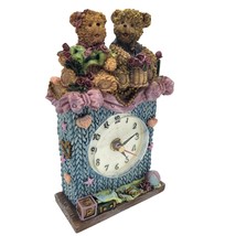 Teddy Bear Couple Baby Nursery Mantle Clock 7&quot; Pink Blue Textured Resin ... - $20.85