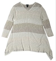 New Directions Tunic Sweater Womens L Beige Stripe V Neck Light Sparkle ... - £9.51 GBP