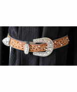 Justin Brown Pierced Leather Belt Silver Bling Rhinestones - Women&#39;s Siz... - $632.11 MXN