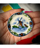 Vintage Blue Handpainted Miniature Plate Windmill Seashore Nautical - £13.64 GBP