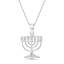 Chanukah Menorah Pendant, 925 Sterling Silver Judaica Menorah Necklace -  Dainty - £63.49 GBP