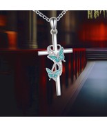 Butterfly Turquoise Cross Necklace 925 Sterling Silver Butterfly Cross C... - $2,056.26 MXN