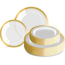 120Pcs Plastic Gold Plates Clear Plastic Plates With Unique Design Dispo... - $81.99