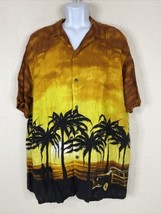 Pineapple Connection Men Size XL Orange/Yellow Tropical Island Skyline Button Up - £6.01 GBP