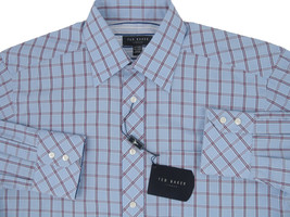 NEW Handsome Ted Baker of London Shirt!  16 - 34 35  Blue with Red & Navy Plaid - $84.99