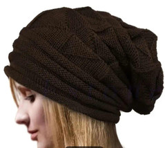 Women&#39;s Slouchy Beanie Brown Knit Hat - £10.19 GBP