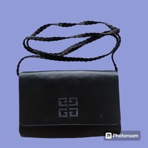 Vtg Givenchy Paris Evening Bag Purse Clutch Black Logo Sateen Braided Co... - £70.26 GBP
