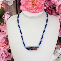 Vintage Large Murano Glass Beaded Choker Necklace Green Blue Red Yellow Glass - £18.38 GBP