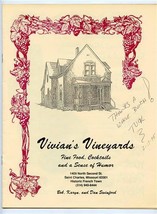 Vivian&#39;s Vineyards Menu North Second St Saint Charles Missouri 1995 - £17.31 GBP