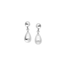 10k Real White  Gold 5.6 MM Half Bead Stud 11 mm Dangle Tear Drop Earrings - £203.69 GBP