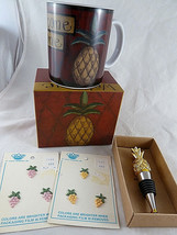 Lang &amp; Wise Pineapple 12oz. Coffee Mug + Wine bottle stopper+ appliques NEW - £24.52 GBP