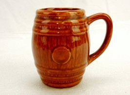 Porcelain Barrel Mug, Brown Glaze Bisque Bottom, Coffee, Beer, Retro 1970s - $14.65