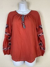 Lucky Brand Womens Size S Red Southwestern Embroidered Blouse Long Sleeve - £8.47 GBP