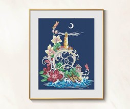 Wave cross stitch Lighthouse pattern pdf - Sea fantasy embroidery coast ... - $11.39