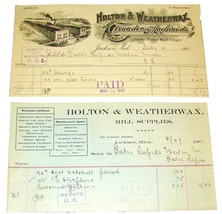 2 1901 HOLTON &amp; WEATHERWAX Foundery Mill Jackson MI Antique Billheads Re... - £7.82 GBP