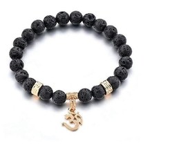 Unisex Jewellery Certified Natural Stones Lava Stone REIKI-YOGA Aum Bracelet - £8.34 GBP