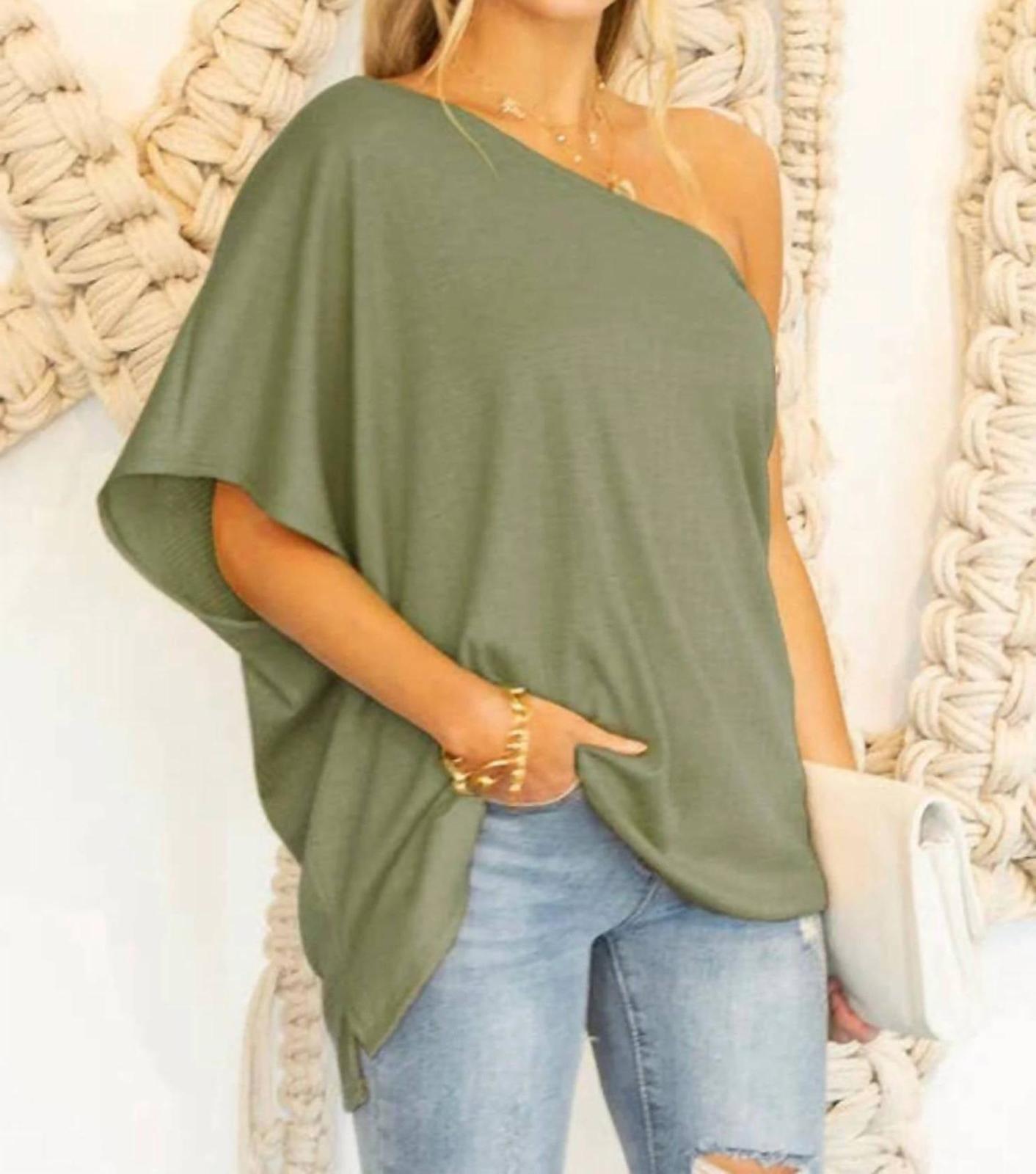 Ninexis One Shoulder Draped Top Sage - $35.00