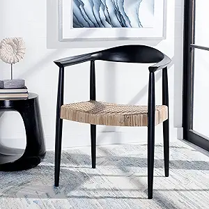 SAFAVIEH Home Collection Eyre Black Sungkai Wood/Natural Rattan Accent C... - $494.99