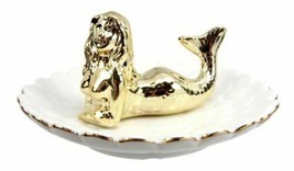 Golden Mermaid Ceramic Ring Accessory Jewelry Holder Vanity Display Figurine - £16.07 GBP