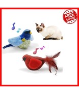 Chirping Tit Cat Toys – 2 Pcs Red &amp; Blue Plush Bird Design for Indoor Fun - $22.76